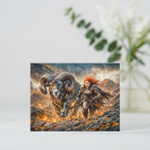 Aries Zodiac with Warrior and Charging Ram Postkarte (Stehend Vorderseite)