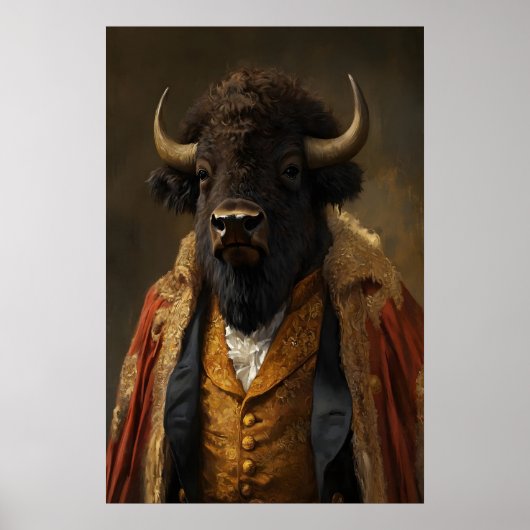 Aristocratic Bison Portrait, Funny Animal Poster (Vorne)