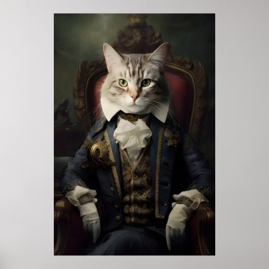 Aristocratic Cat Portrait, Funny Renaissance Wall Poster (Vorne)