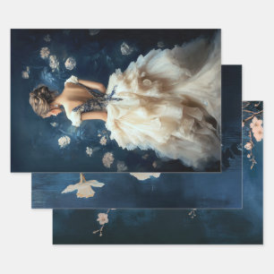 Aristokratin Lady Elegantes Porträt Navy Blau Geschenkpapier Set