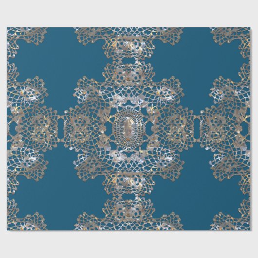 Aristokratische Monogram Bleu Holiday Elegant Geschenkpapier (Flach)