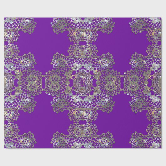 Aristokratische Monogramm Lila Geschenkpapier (Flach)