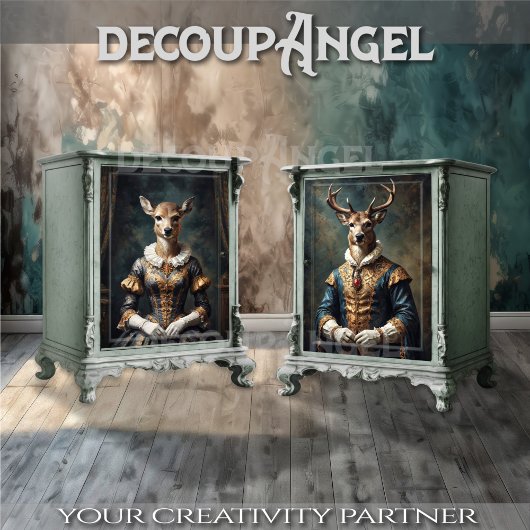 Aristokratisches Hirschpaar 2Entwürfe Seidenpapier