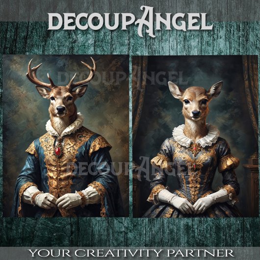 Aristokratisches Hirschpaar 2Entwürfe Seidenpapier