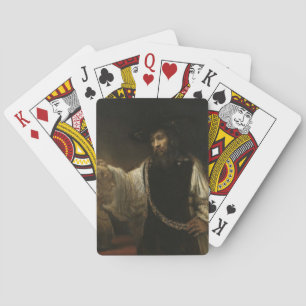 Aristoteles (384-322 v. Chr.) mit einer Büste von Spielkarten
