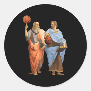 Aristoteles und Plato mit Basketballs Philosophie Runder Aufkleber