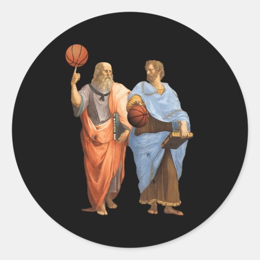 Aristoteles und Plato mit Basketballs Philosophie Runder Aufkleber (Vorderseite)