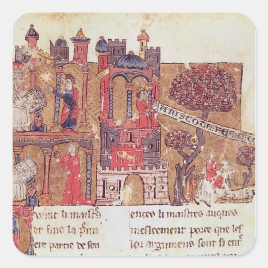 Aristoteles weist Alexander den Großen in Quadratischer Aufkleber (Vorderseite)