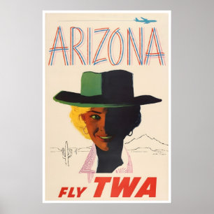 Arizona Art TWA Reiseplakat Cowgirl Druck Poster