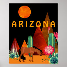 Arizona ~ Berge, Wüste, Pferd und Vollmond