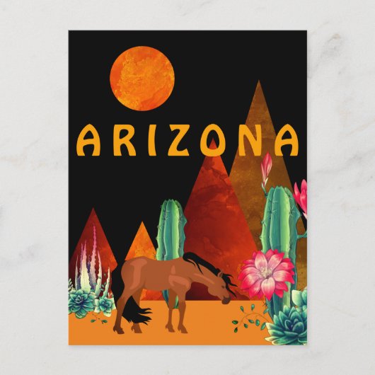 Arizona ~ Berge, Wüste, Pferd und Vollmond Postkarte (Vorderseite)