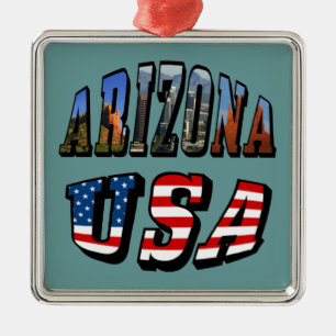 Arizona-Bild und USA-Flagge-Text Silbernes Ornament