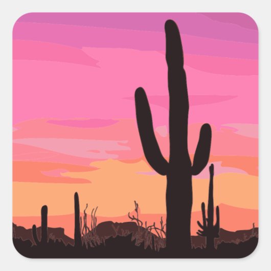 Arizona Cactus Sunset Quadratischer Aufkleber (Vorderseite)
