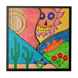 Arizona Desert Cactus Guitar Skull Fliese