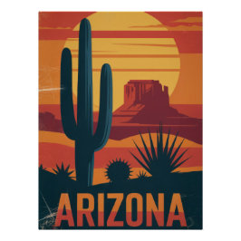 Arizona Desert Landscape Sunset Art Print - Retro Poster