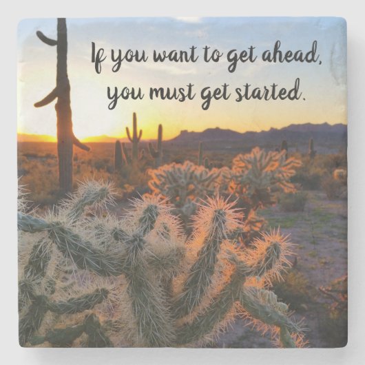 Arizona Desert Sunset Cactus Inspirational Saying Steinuntersetzer (Vorderseite)