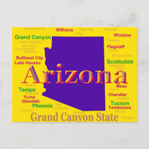Arizona Farbenreiche Karte, Grand Canyon Staat Postkarte