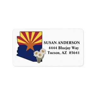 Arizona Flag Staat Blume Saguaro Cactus Blossom Adressaufkleber