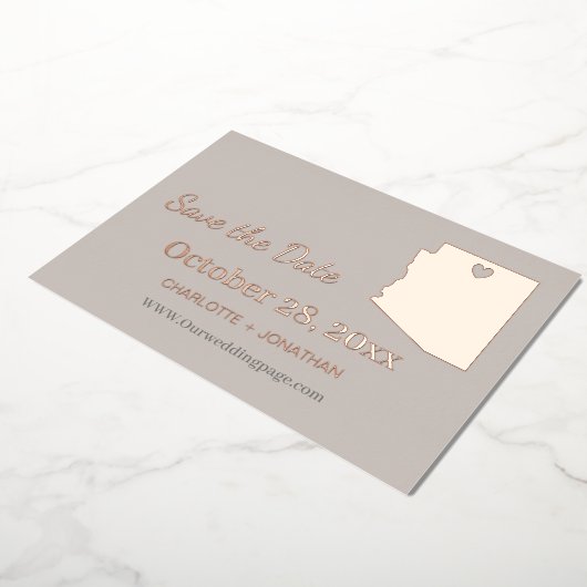 Arizona Hochzeit speichern Datum Rose Gold Folieneinladung (Gedreht)