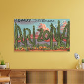 Arizona - Howdy from Arizona in Cactus Schriftart Leinwanddruck (Insitu (Wohnzimmer))