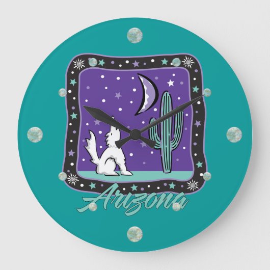 Arizona Howling Coyote Wall Clock Große Wanduhr (Vorderseite)