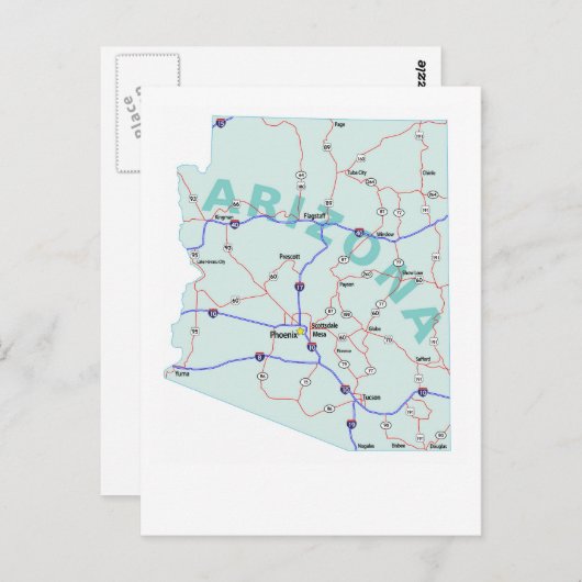 Arizona Interstate Map Postcard Postkarte (Vorne/Hinten)