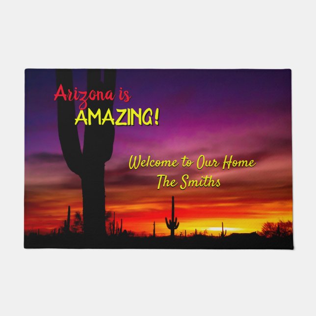 Arizona ist Phantastischer Sonnenuntergang Saguaro Fußmatte (Vorderseite)