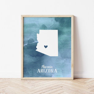 Arizona Karte Blaue Wasserfarbe Personalisierte Ku Poster
