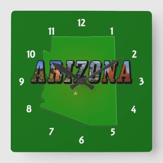 Arizona-Karte und Bildtext Quadratische Wanduhr (Vorderseite)