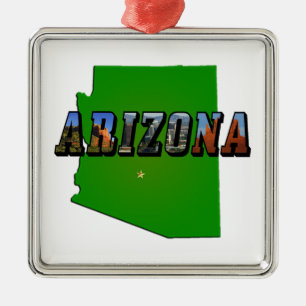 Arizona-Karte und Bildtext Silbernes Ornament