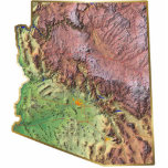Arizona-Karten-Magnet herausgeschnitten Fotoskulptur Magnet<br><div class="desc">Dieser Magnet,  geformt wie der Staat von Arizona,  zeigt eine Entlastungskarte des Staat an,  der durch eine Goldeffektgrenze umgeben wird. Arizonandekor für Ihren Kühlschrank. 
Karte abgeleitet von den Bildern bei nationalatlas.gov.</div>