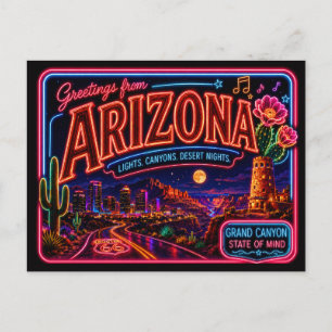 Arizona Neon State Retro Vintage Postkarte