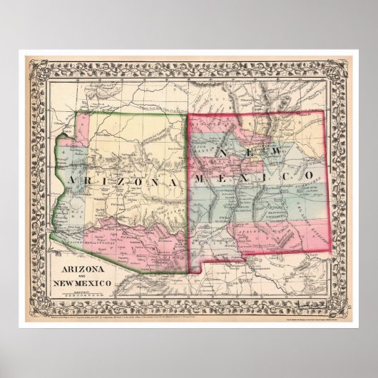 Arizona New Mexico Karte 1867 Poster (Vorne)