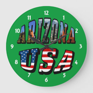 Arizona Picture and USA Flag Text Große Wanduhr