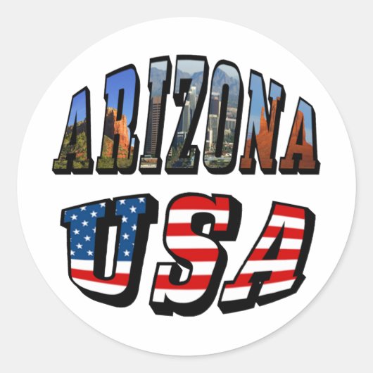 Arizona Picture und USA Flag Text Runder Aufkleber (Vorderseite)