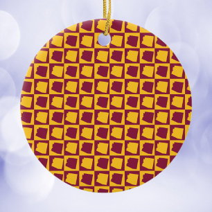 Arizona Pop Art Schachbrettmuster Weinrot Gold Keramik Ornament
