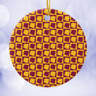 Arizona Pop Art Schachbrettmuster Weinrot Gold Keramik Ornament