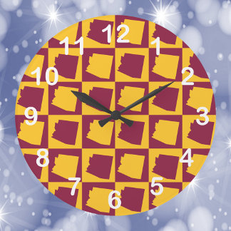Arizona Pop Art Weinrot Gold Weiße Zahlen Große Wanduhr