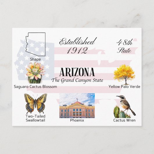 Arizona Postcard | Staat und Sehenswürdigkeiten Postkarte (Vorderseite)