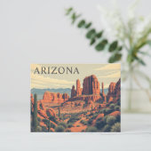 Arizona Red Rocks Vintage Travel Retro Postkarte (Stehend Vorderseite)