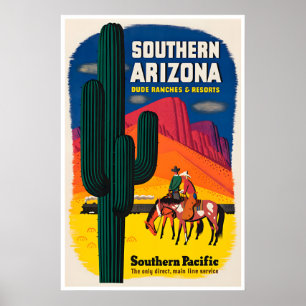 Arizona Reiseplakat Southern Pacific Art Cowboy Poster