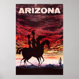 Arizona Reiseplakat Wüstenuntergang Kunst Cowboy P Poster