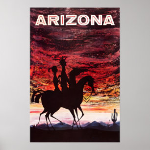 Arizona Reiseplakat Wüstenuntergang Kunst Cowboy P Poster