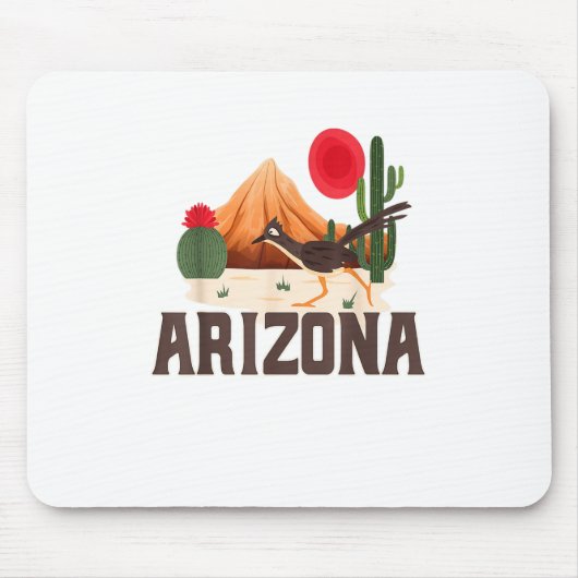 Arizona Roadrunner Retro Boho Desert Cactus Mousepad (Vorne)