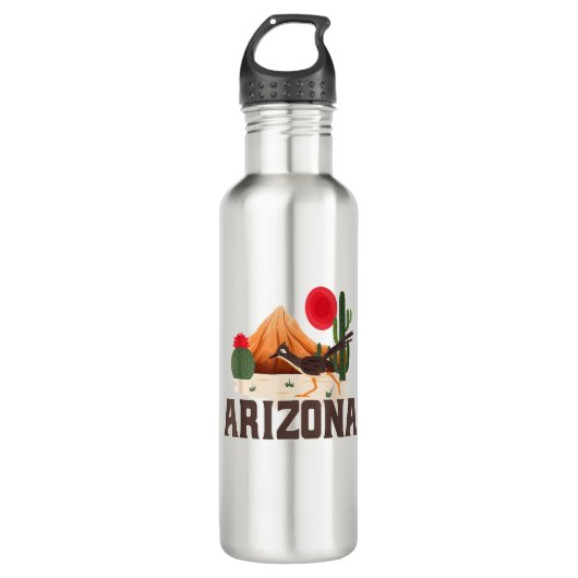 Arizona Roadrunner Retro Boho Wüstenkaktus Edelstahlflasche (Vorderseite)