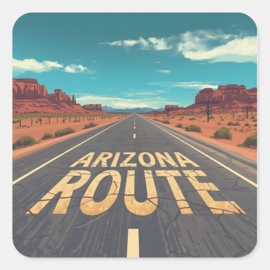 Arizona Route Desert Road Graphic Art Quadratischer Aufkleber (Vorderseite)
