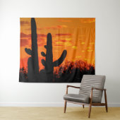 Arizona Saguaro Cacti mit leuchtend orangefarbenem Wandteppich (Beispiel (Horizontal))