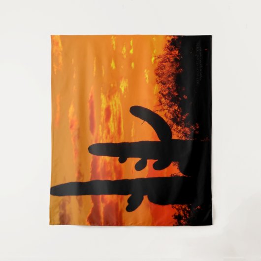 Arizona Saguaro Cacti mit leuchtend orangefarbenem Wandteppich (Vorderseite)