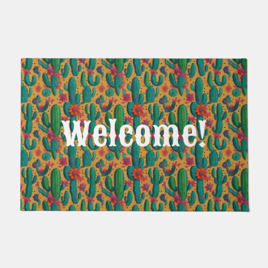 Arizona Saguaro Cactus Floral Seamless Pattern Fußmatte (Vorderseite)