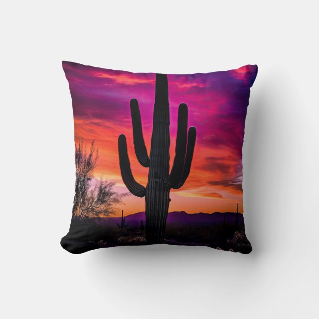 Arizona Saguaro Cactus Southwestern Desert Sunset Kissen (Vorderseite)